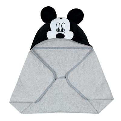 Lambs & Ivy Disney Baby Mickey Mouse Gray Cotton Hooded Baby Bath Towel Image 3