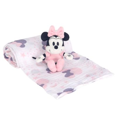 Lambs & Ivy Disney Baby Minnie Mouse Muslin Swaddle Blanket & Plush Gift Set Image 1