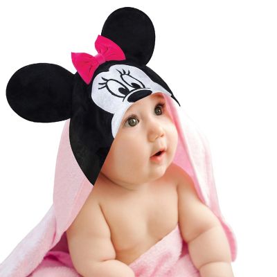 Lambs & Ivy Disney Baby Minnie Mouse Pink Cotton Hooded Baby Bath Towel Image 1