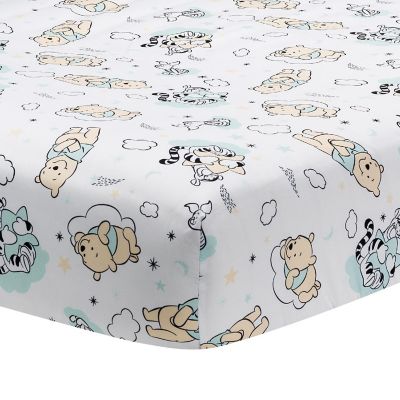 Lambs & Ivy Disney Baby Winnie the Pooh Hugs White Fitted Crib Sheet Image 1