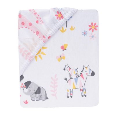 Lambs & Ivy Jazzy Jungle 100% Cotton Safari Baby Fitted Crib Sheet - White Image 2