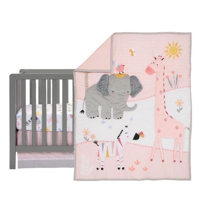 Lambs & Ivy Jazzy Jungle 3-Piece Safari Animals Pink Baby Crib Bedding Set Image 1