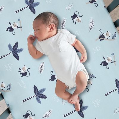 Lambs & Ivy Jungle Party 100% Cotton Monkey/Palm Tree Fitted Crib Sheet Image 1