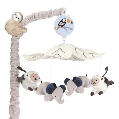 Lambs & Ivy Jungle Party Gray Animals Musical Baby Crib Mobile Soother Toy Image 1