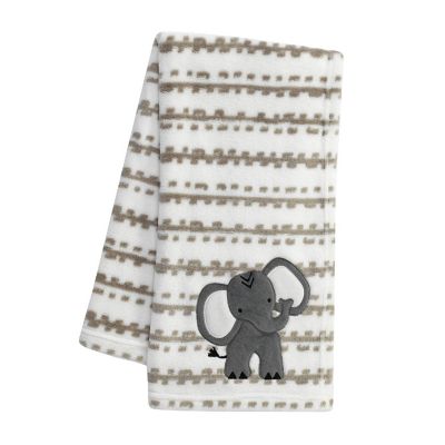 Lambs & Ivy Jungle Safari White/Tan Plush Minky Elephant Nursery Baby Blanket Image 1
