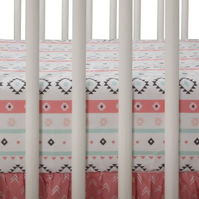 Lambs & Ivy Little Spirit Cotton Fitted Crib Sheet - White, Coral, Modern Image 1