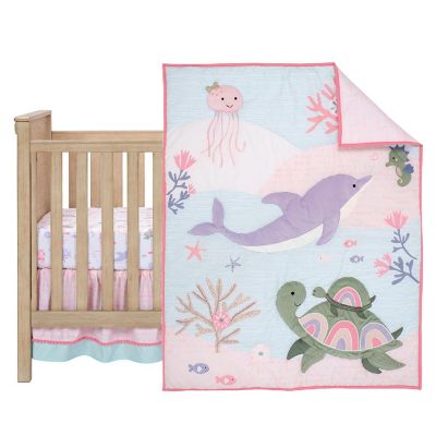 Lambs and Ivy Sea Dreams 3-Piece Dolphin Turtle Nautical Baby Crib Bedding Set Image 1