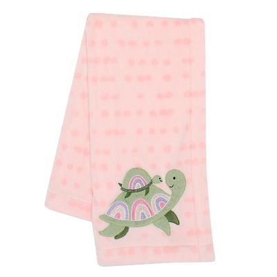 Lambs & Ivy Sea Dreams Cozy Pink Fleece Turtle Applique Baby Blanket Image 1