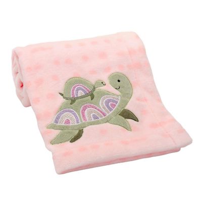 Lambs & Ivy Sea Dreams Cozy Pink Fleece Turtle Applique Baby Blanket Image 3