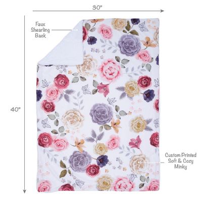 Lambs & Ivy Secret Garden Ultra-Soft Fleece/Minky Floral Baby Blanket Image 1
