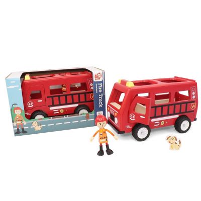 L&F 3-Piece Wooden Fire Truck Play Set w/Firefighter and Dog 3yrs Image 1