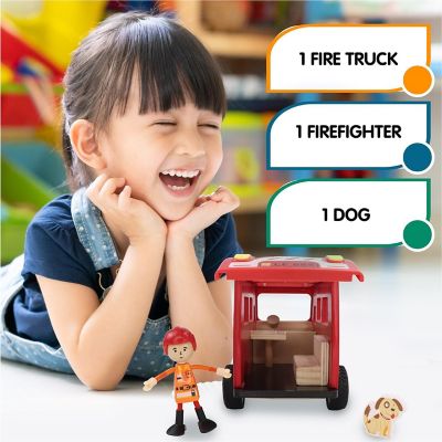 L&F 3-Piece Wooden Fire Truck Play Set w/Firefighter and Dog 3yrs Image 3