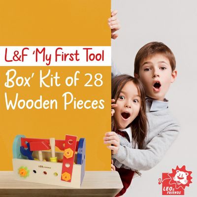 L&F My First Tool Box Kit of 28 Wooden Pieces 3yrs+ Image 1