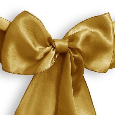 Lann's Linens 10 Satin Wedding Chair Cover Bow Sashes - Ribbon Tie Back Sash - Gold Image 1