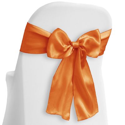 Lann's Linens 10 Satin Wedding Chair Cover Bow Sashes - Ribbon Tie Back Sash - Orange Image 1