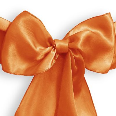 Lann's Linens 10 Satin Wedding Chair Cover Bow Sashes - Ribbon Tie Back Sash - Orange Image 1