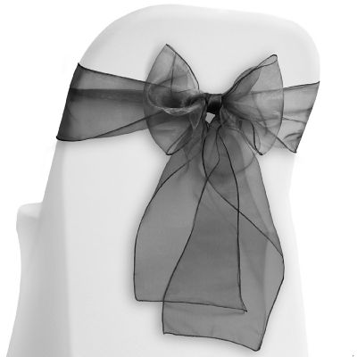 Lann's Linens 100 Organza Wedding Chair Cover Bow Sashes - Ribbon Tie Back Sash - Black Image 1