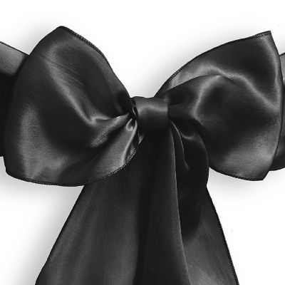 Lann's Linens 100 Satin Wedding Chair Cover Bow Sashes - Ribbon Tie Back Sash - Baby Black Image 1