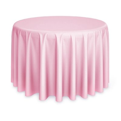 Lann's Linens 120" Round Wedding Banquet Polyester Fabric Tablecloth - Pink Image 1