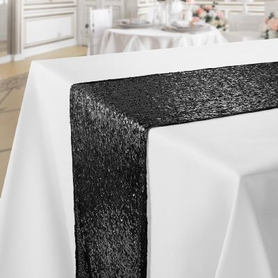 Lann's Linens 12x108 Black Sequin Sparkly Table Runner Glitter Tablecloth Cover Wedding Party Image 1