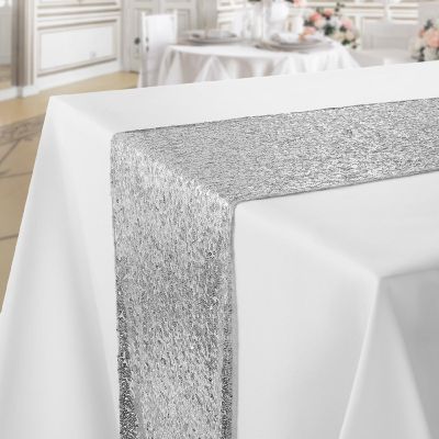Lann's Linens 12x108 Silver Sequin Sparkly Table Runner Glitter Tablecloth Cover Wedding Party Image 1