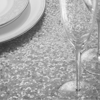 Lann's Linens 12x108 Silver Sequin Sparkly Table Runner Glitter Tablecloth Cover Wedding Party Image 3