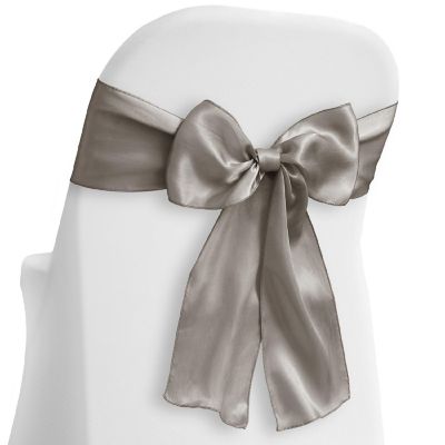 Lann's Linens 30 Satin Wedding Chair Cover Bow Sashes - Ribbon Tie Back Sash - Silver Image 1