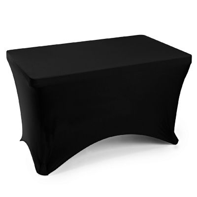 Lann's Linens 4' Fitted Spandex Stretch Fabric Tablecloth Cover for 48" x 24" Table - Black Image 1