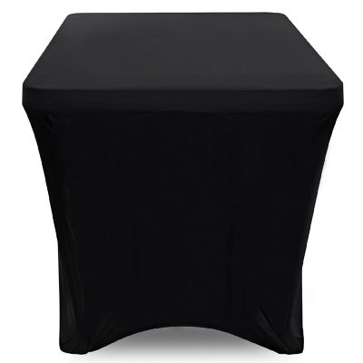 Lann's Linens 4' Fitted Spandex Stretch Fabric Tablecloth Cover for 48" x 24" Table - Black Image 2