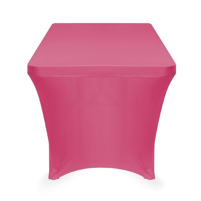 Lann's Linens 4' Fitted Spandex Stretch Fabric Tablecloth Cover for 48" x 24" Table - Fuchsia Image 2
