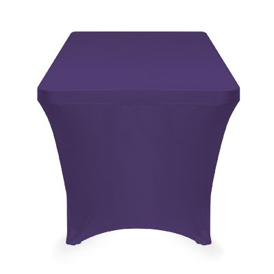 Lann's Linens 4' Fitted Spandex Stretch Fabric Tablecloth Cover for 48" x 24" Table - Purple Image 2