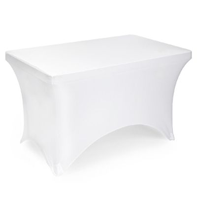 Lann's Linens 4' Fitted Spandex Stretch Fabric Tablecloth Cover for 48" x 24" Table - White Image 1