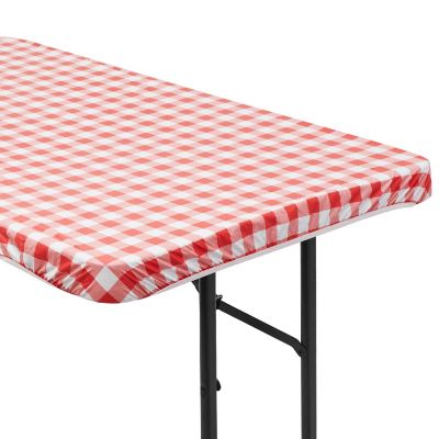 Lann's Linens 48'' x 30'' Red Checkered Vinyl Tablecloth with Flannel Backing - Waterproof Image 1