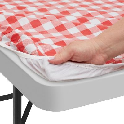 Lann's Linens 48'' x 30'' Red Checkered Vinyl Tablecloth with Flannel Backing - Waterproof Image 3