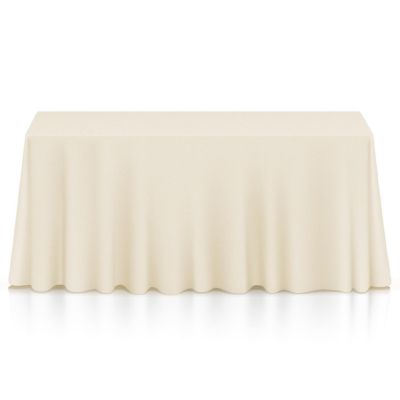 Lann's Linens 5 Pack 90" x 132" Rectangular Wedding Banquet Polyester Fabric Tablecloth Ivory Image 1