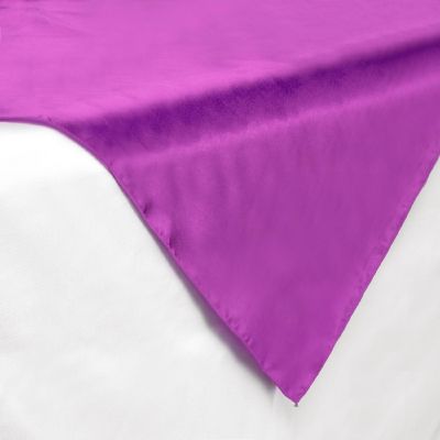 Lann's Linens 5 Satin Overlay Table Topper - 72" Square Wedding Tablecloth Cover - Purple Image 1