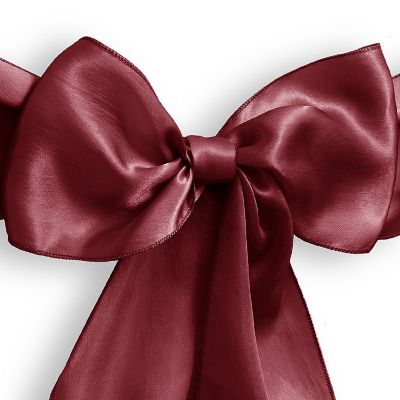 Lann's Linens 50 Satin Wedding Chair Cover Bow Sashes - Ribbon Tie Back Sash - Burgundy Image 1