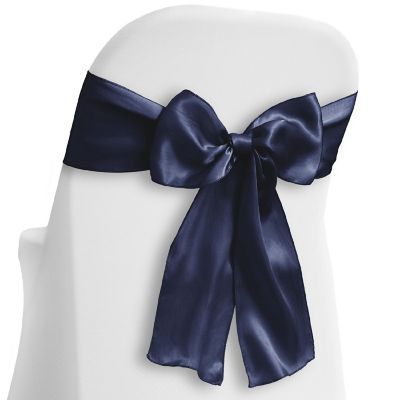 Lann's Linens 50 Satin Wedding Chair Cover Bow Sashes - Ribbon Tie Back Sash - Navy Blue Image 1