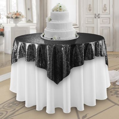 Lann's Linens 50x50 Black Sequin Sparkly Table Overlay Tablecloth Cover Wedding Party Linens Image 1