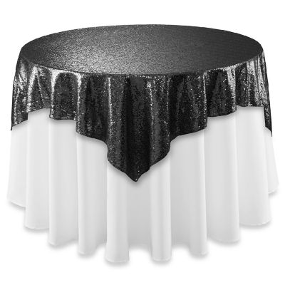 Lann's Linens 50x50 Black Sequin Sparkly Table Overlay Tablecloth Cover Wedding Party Linens Image 1