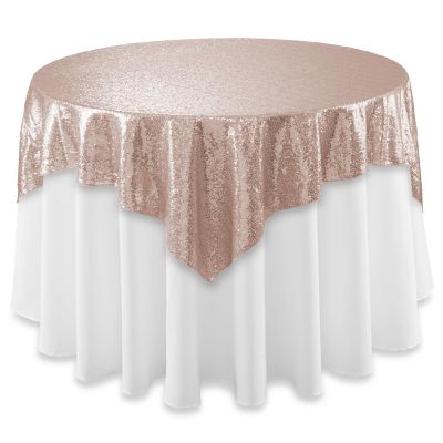 Lann's Linens 50x50 Rose Gold Sequin Sparkly Table Overlay Tablecloth Cover Wedding Party Image 1