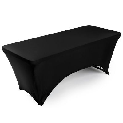 Lann's Linens 6' Fitted Spandex Stretch Fabric Tablecloth Cover for 72" x 30" Table - Black Image 1