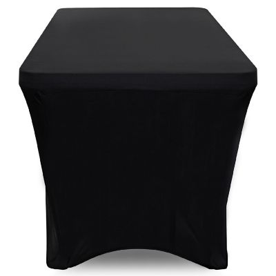 Lann's Linens 6' Fitted Spandex Stretch Fabric Tablecloth Cover for 72" x 30" Table - Black Image 2