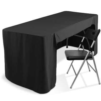 Lann's Linens 6' Fitted Tablecloth Cover with Open Back for Trade Show/Banquet/DJ Table, Black Image 1