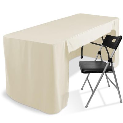 Lann's Linens 6' Fitted Tablecloth Cover with Open Back for Trade Show/Banquet/DJ Table, Ivory Image 1