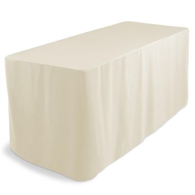 Lann's Linens 6' Fitted Tablecloth Cover with Open Back for Trade Show/Banquet/DJ Table, Ivory Image 2