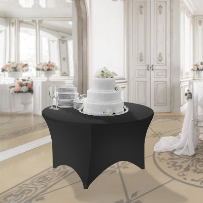 Lann's Linens 60-inch Round Spandex Tablecloth in Black, 5ft Stretch Fitted Table Cover Image 2