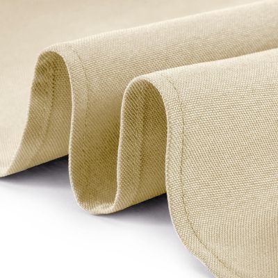 Lann's Linens 60" x 102" Rectangular Wedding Banquet Polyester Fabric Tablecloth - Beige Image 2