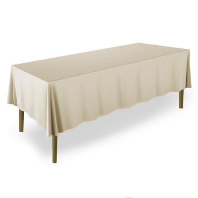 Lann's Linens 60" x 126" Rectangular Wedding Banquet Polyester Fabric Tablecloth - Beige Image 1
