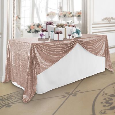 Lann's Linens 60x102 Rose Gold Sequin Sparkly Table Cover Tablecloth Wedding Party Linens Image 1